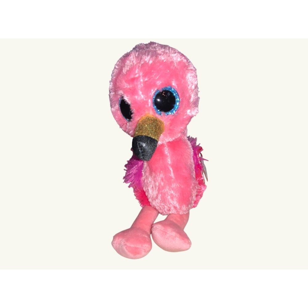 Ty Beanie Boo's Gilda Pink Flamingo 2018 Silk Plush Toy Blue Glitter Eyes